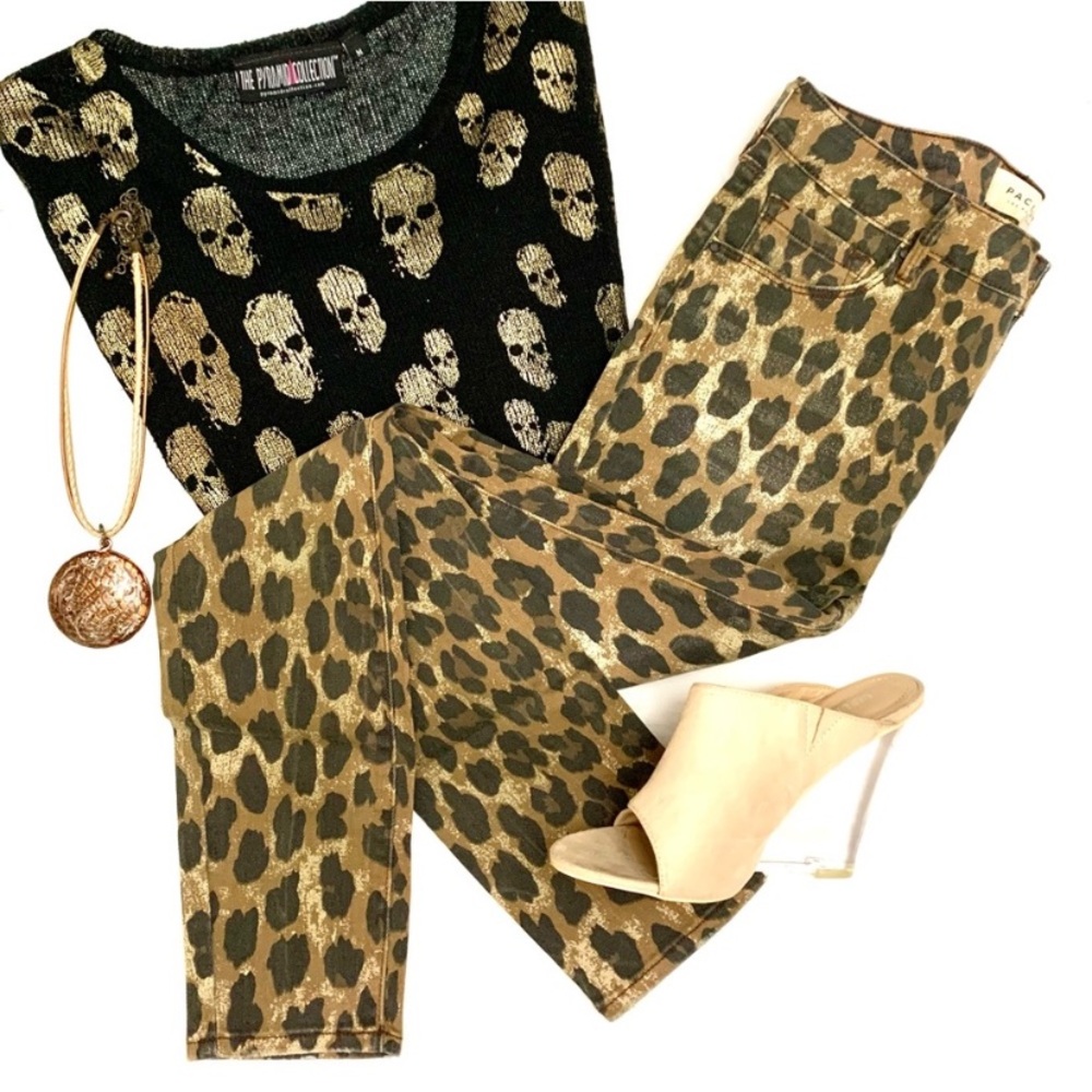 PacSun mid-rise skinniest distressed leopard print jeans- 27